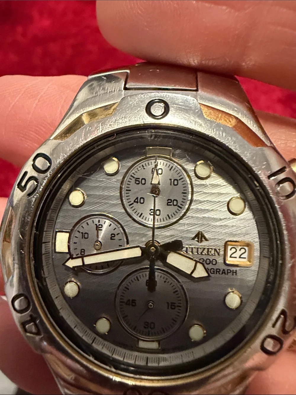 Citizen Promaster Two-Tone StainlessChronograph Watch SilverGold w new battery